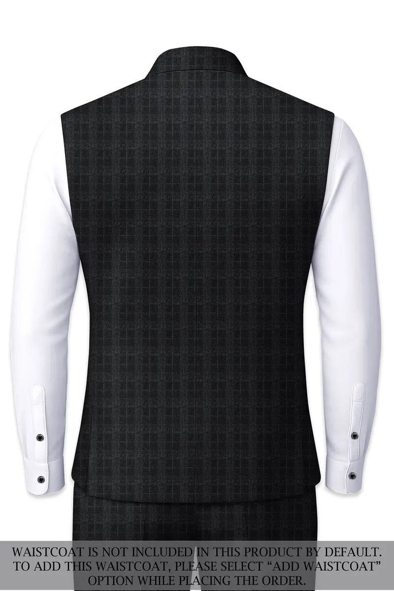 Charcoal Gray Plaid Cross Placket Bandhgala Suit 16