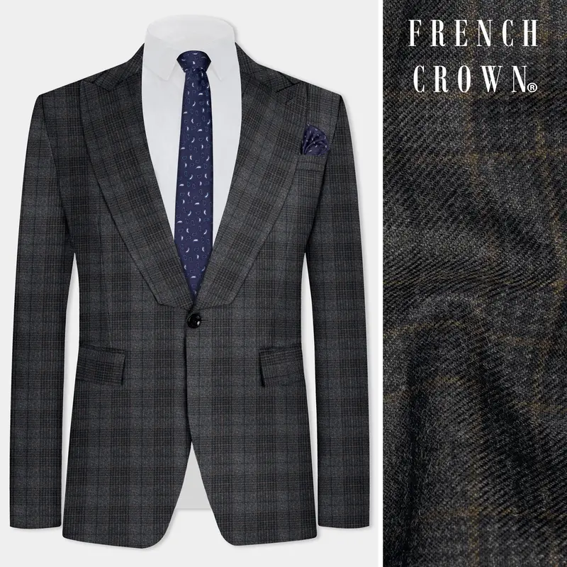 Charcoal Gray Plaid Tweed Blazer 1