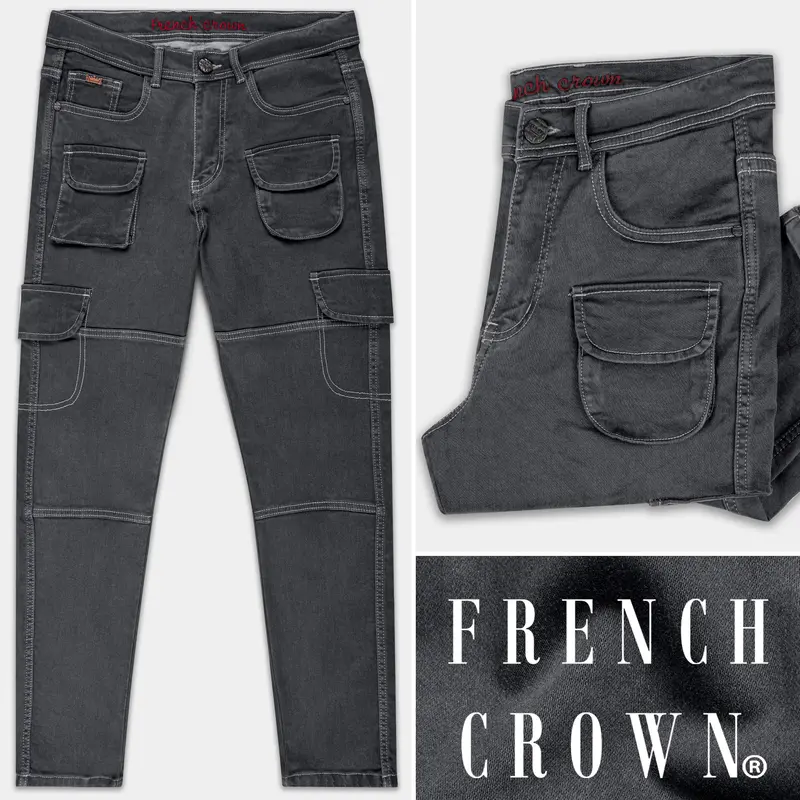 Charcoal Gray Rinse Washed Cargo Denim 1