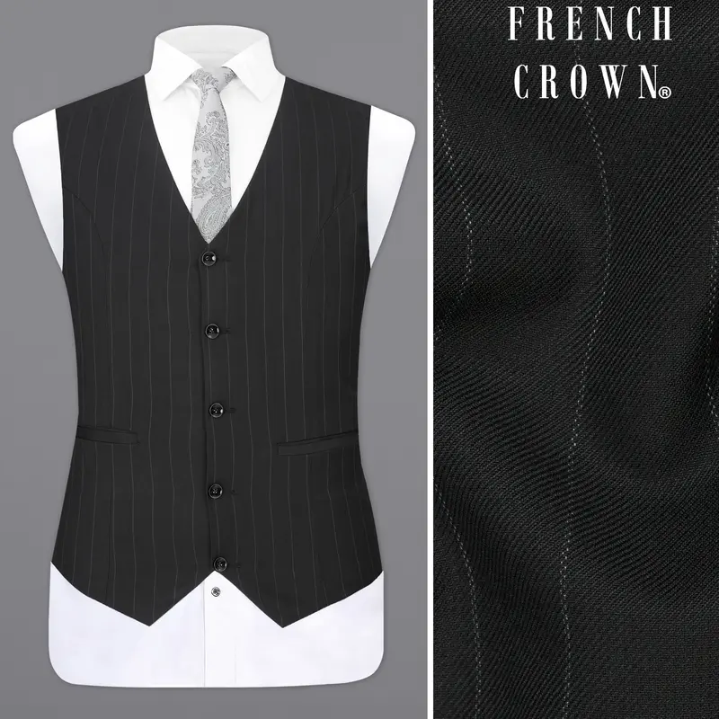 Charcoal Gray Striped Designer Waistcoat 1