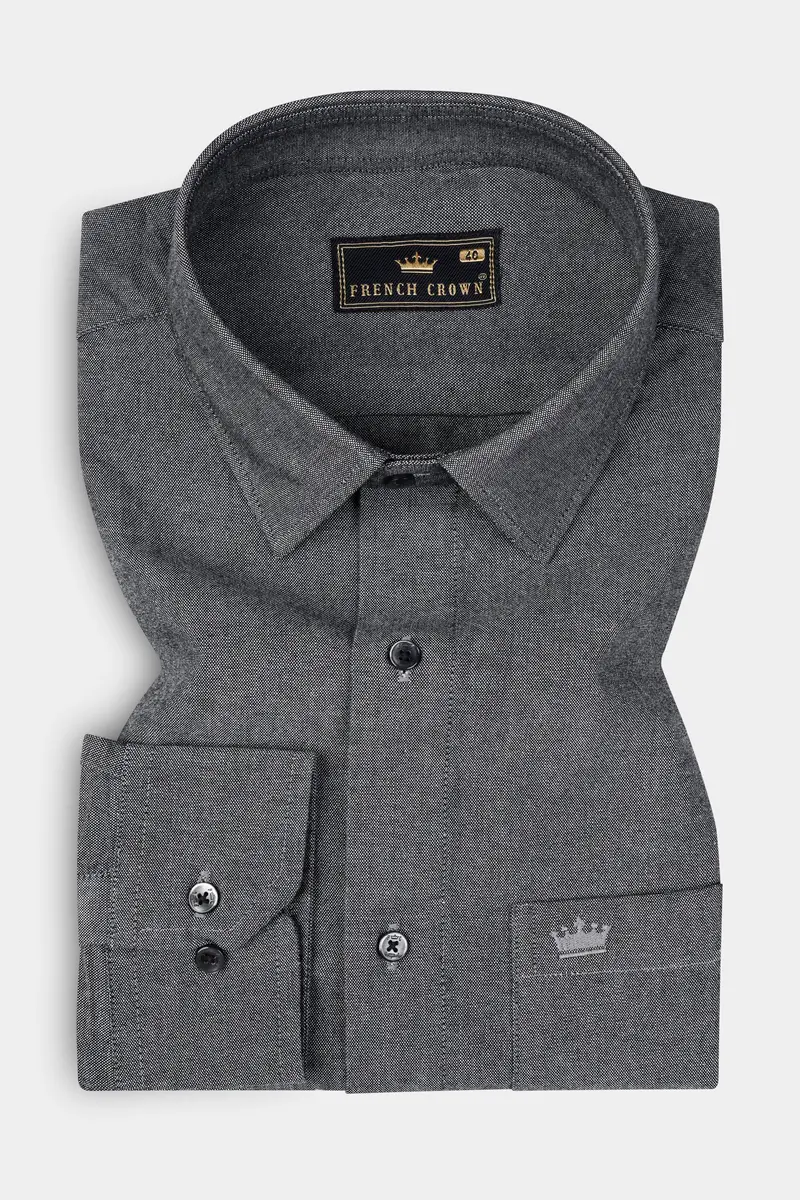 Charcoal Gray Textured Royal Oxford Premium Cotton Shirt 3