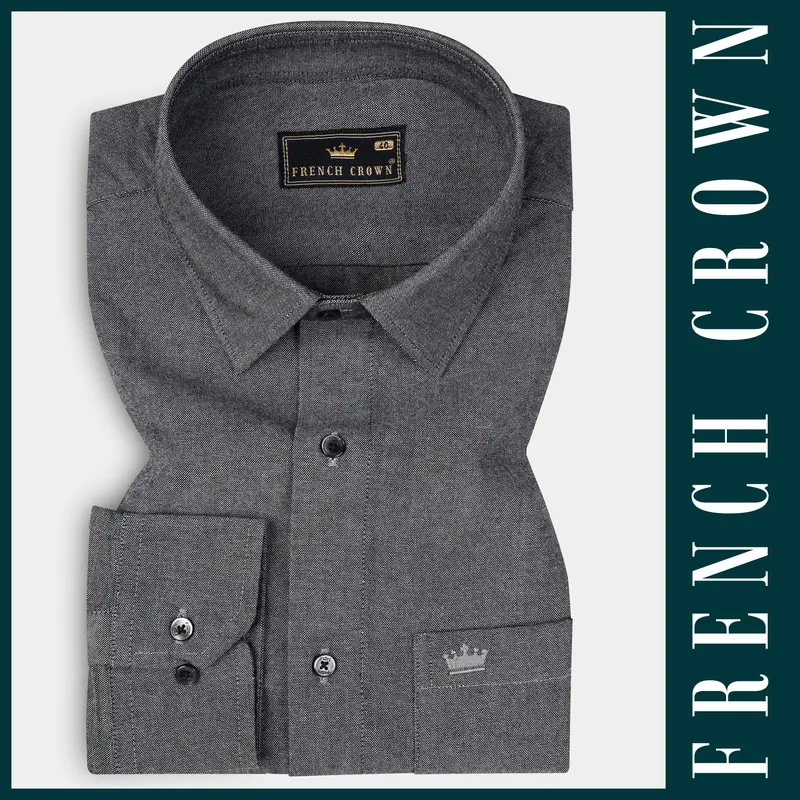 Charcoal Gray Textured Royal Oxford Premium Cotton Shirt 6