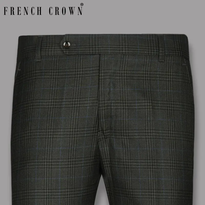 Charcoal Plaid Wool Blend Pant 1