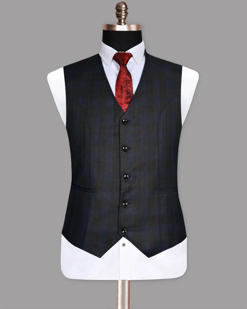 Charcoal Plaid Wool Blend Waistcoat 2