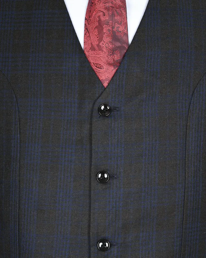 Charcoal Plaid Wool Blend Waistcoat 4