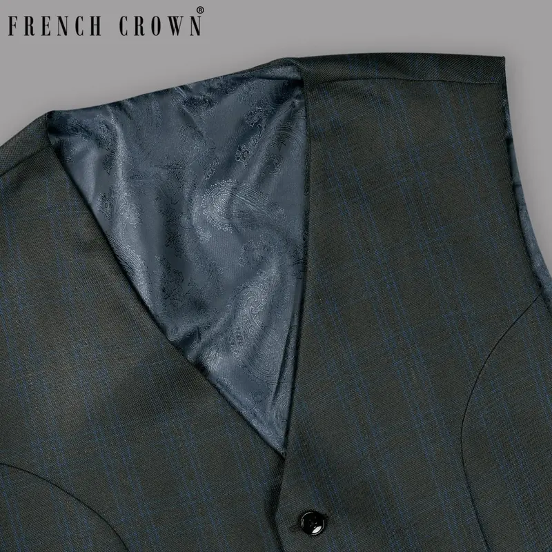 Charcoal Subtle Windowpane Wool Blend Waistcoat 1