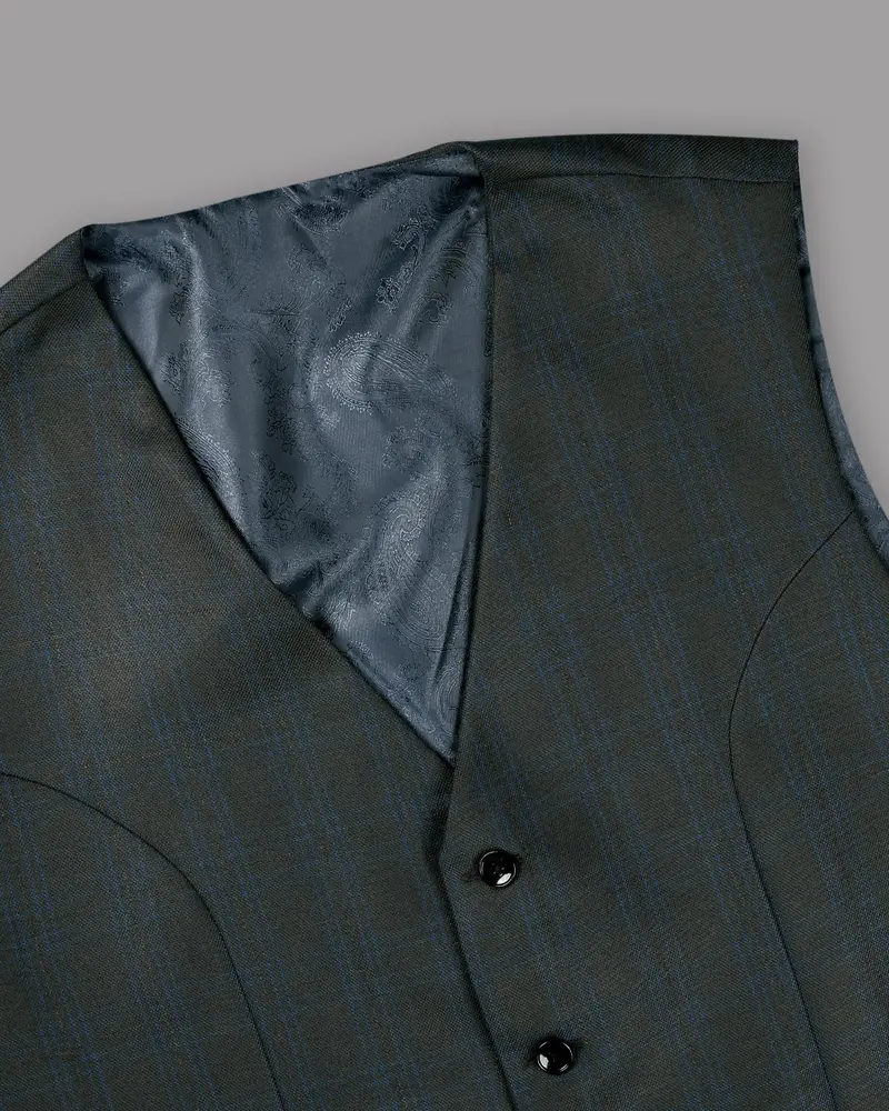 Charcoal Subtle Windowpane Wool Blend Waistcoat 2