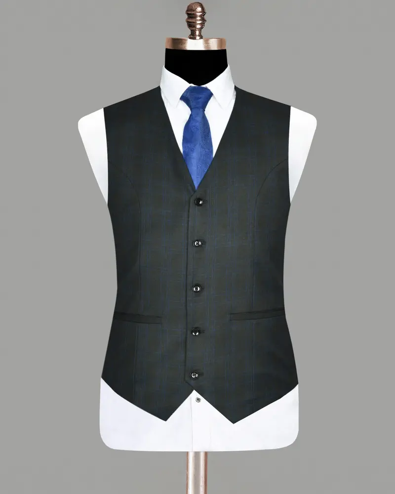 Charcoal Subtle Windowpane Wool Blend Waistcoat 4