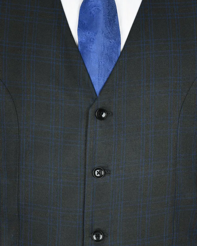 Charcoal Subtle Windowpane Wool Blend Waistcoat 5