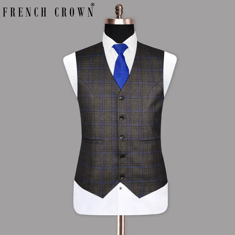 Charcoal Windowpane Checked  Waistcoat 1