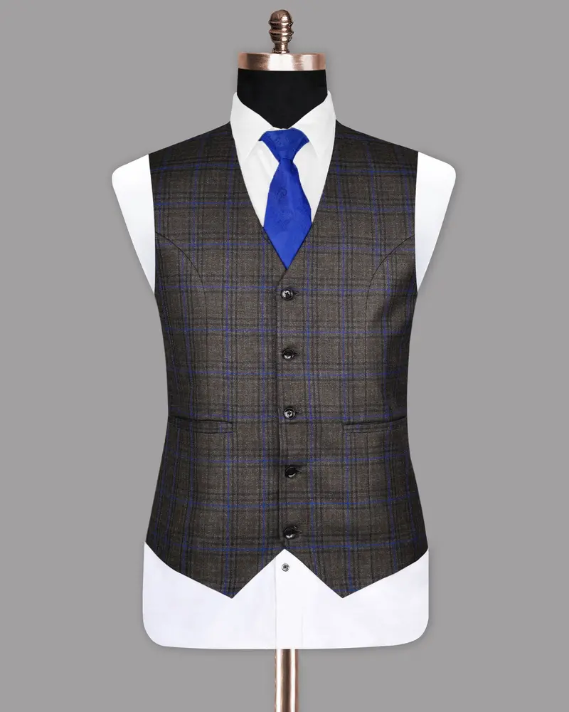 Charcoal Windowpane Checked Waistcoat 2