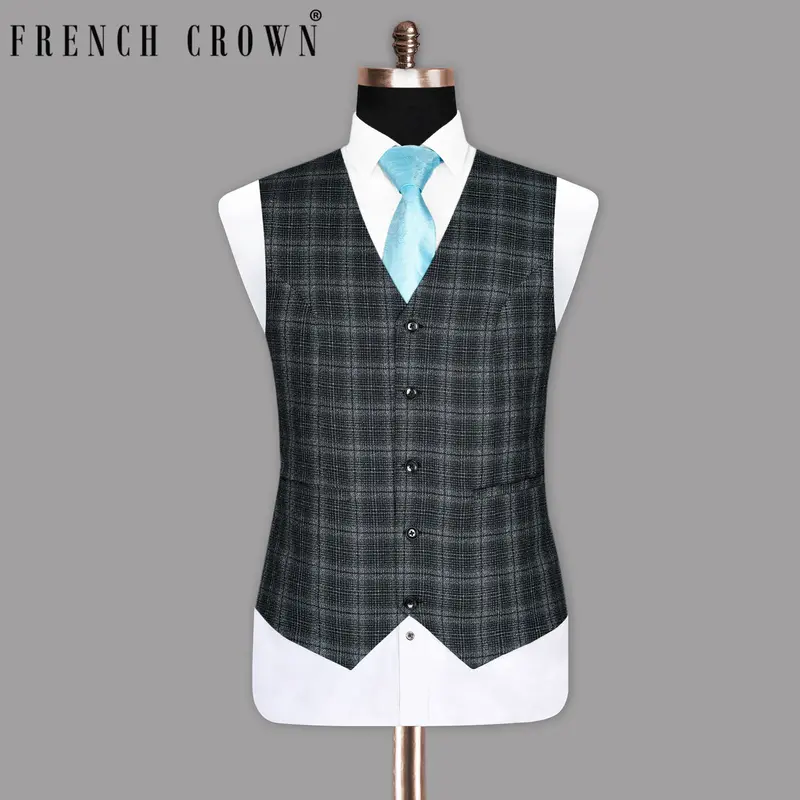 Charcoal Windowpane Wool Rich Waistcoat 1