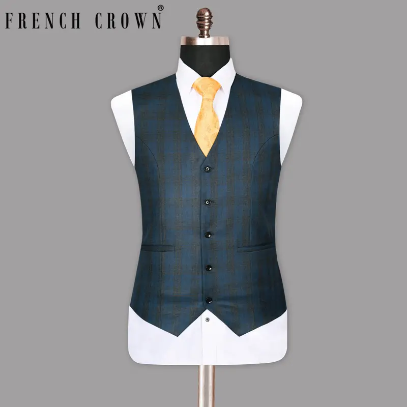 Charcoal With Blue Plaid Waistcoat 1