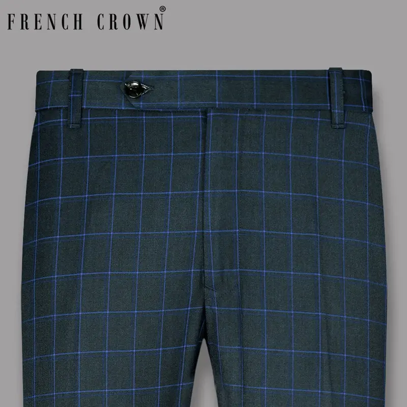 Charcoal With Blue Windowpane Wool Blend Pant 1