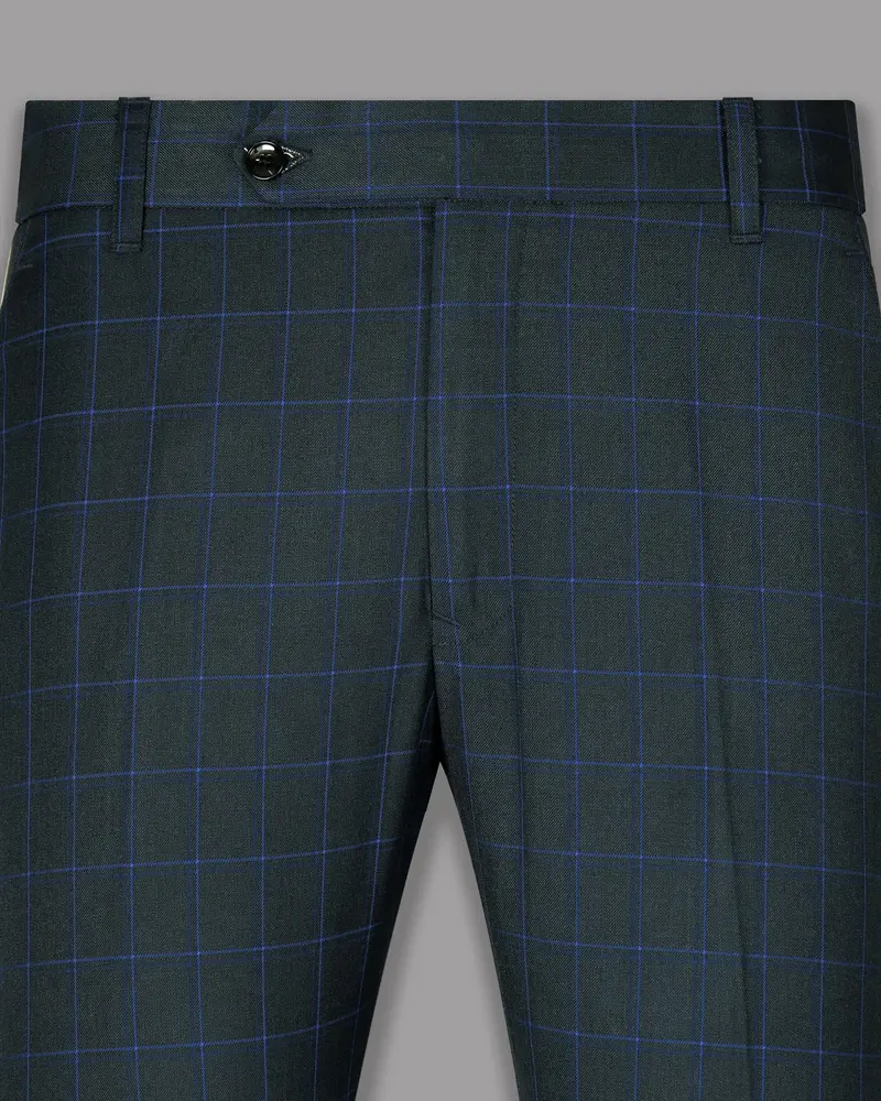 Charcoal With Blue Windowpane Wool Blend Pant 2