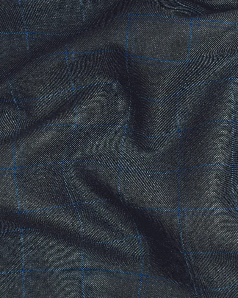 Charcoal With Blue Windowpane Wool Blend Pant 3