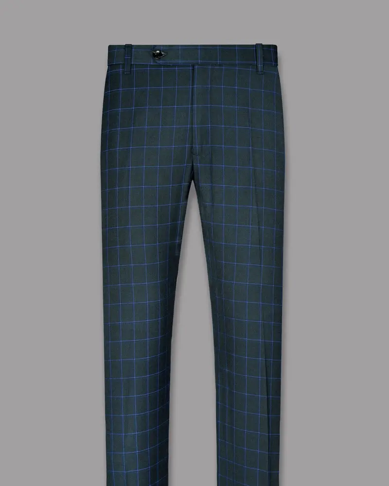 Charcoal With Blue Windowpane Wool Blend Pant 4