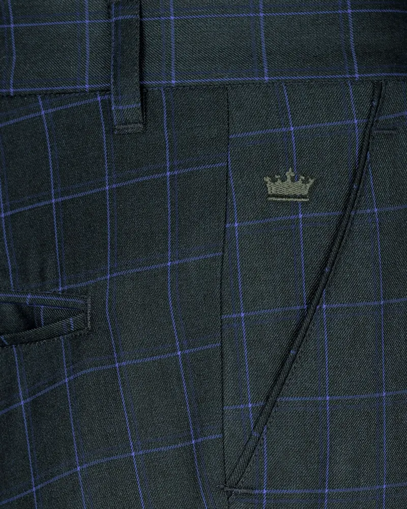Charcoal With Blue Windowpane Wool Blend Pant 5