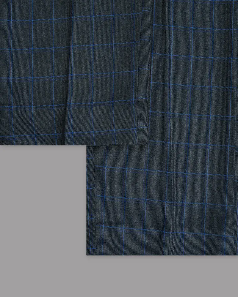 Charcoal With Blue Windowpane Wool Blend Pant 6