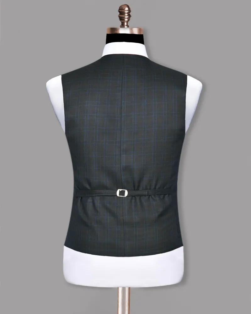 Charcoal With Red And Blue Windowpane Wool Blend Waistcoat 5