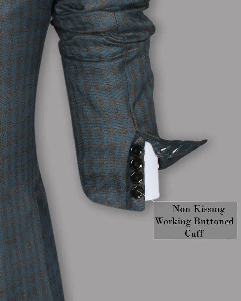 Charcoal With Sapphire Blue Checked Wool Blend Double Breasted Blazer 9