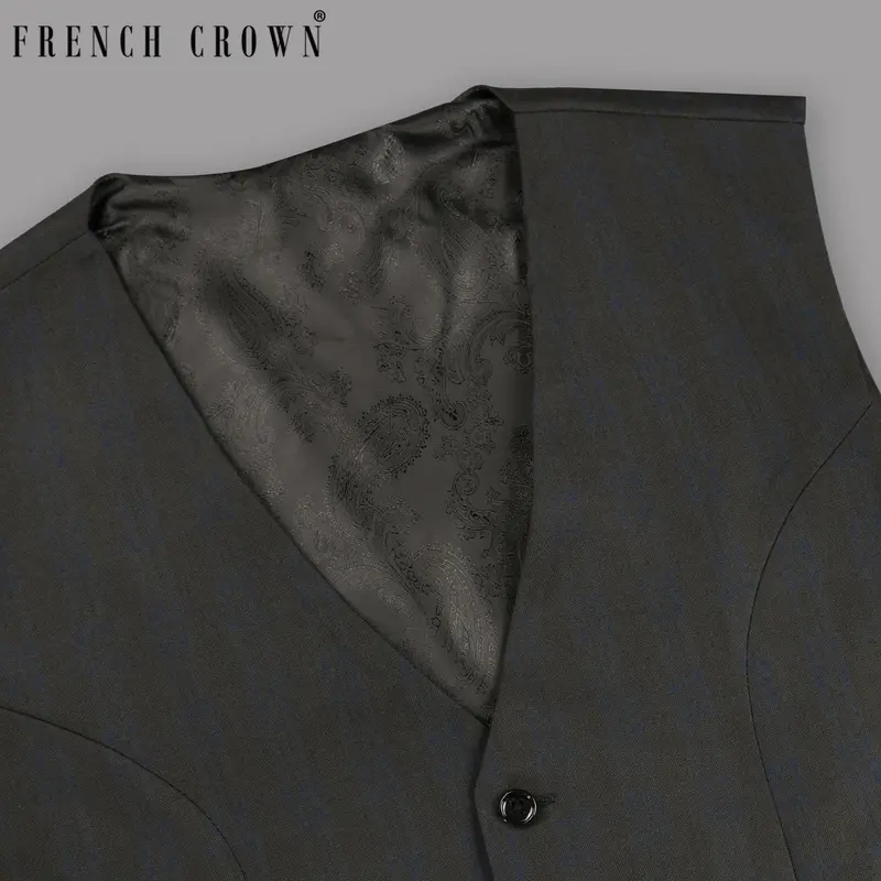 Charcoal With Subtle Navy Plaid Wool Rich Waistcoat 1