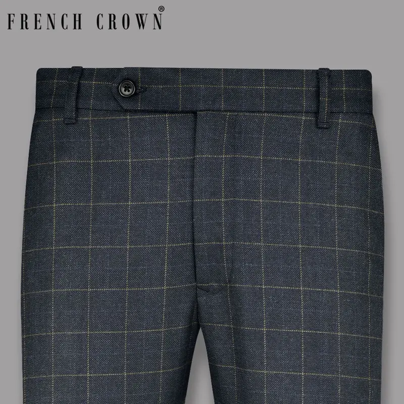 Charcoal With Thin Yellow Windowpane Wool Rich Pant 1