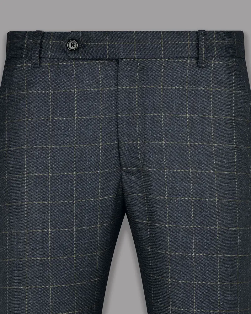 Charcoal With Thin Yellow Windowpane Wool Rich Pant 2