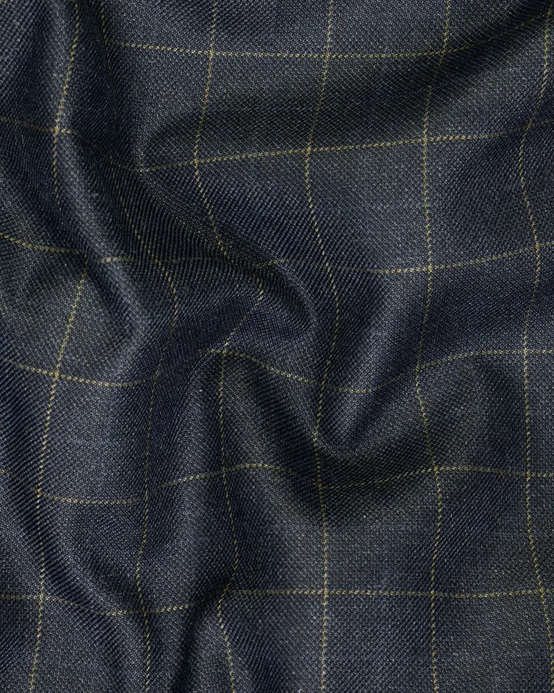 Charcoal With Thin Yellow Windowpane Wool Rich Pant 3