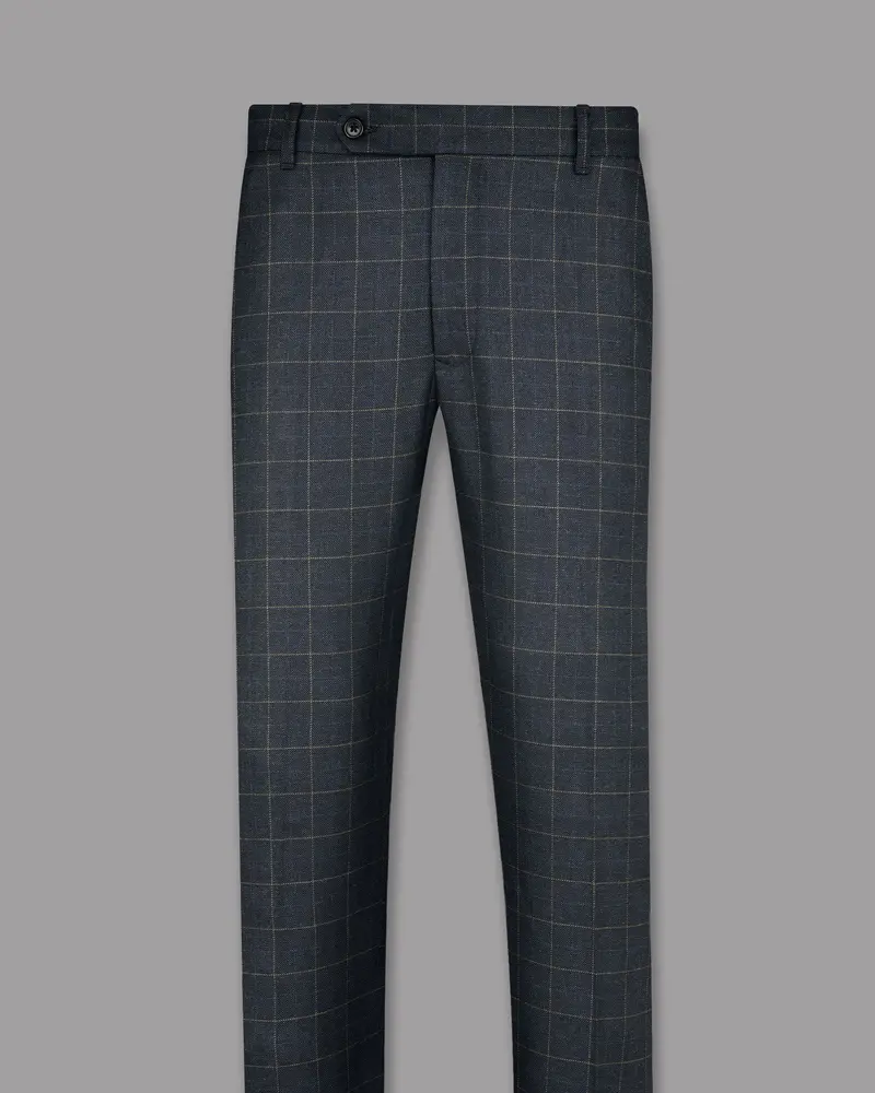 Charcoal With Thin Yellow Windowpane Wool Rich Pant 4