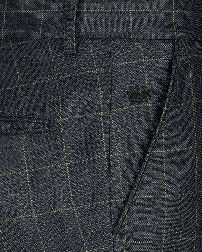 Charcoal With Thin Yellow Windowpane Wool Rich Pant 5