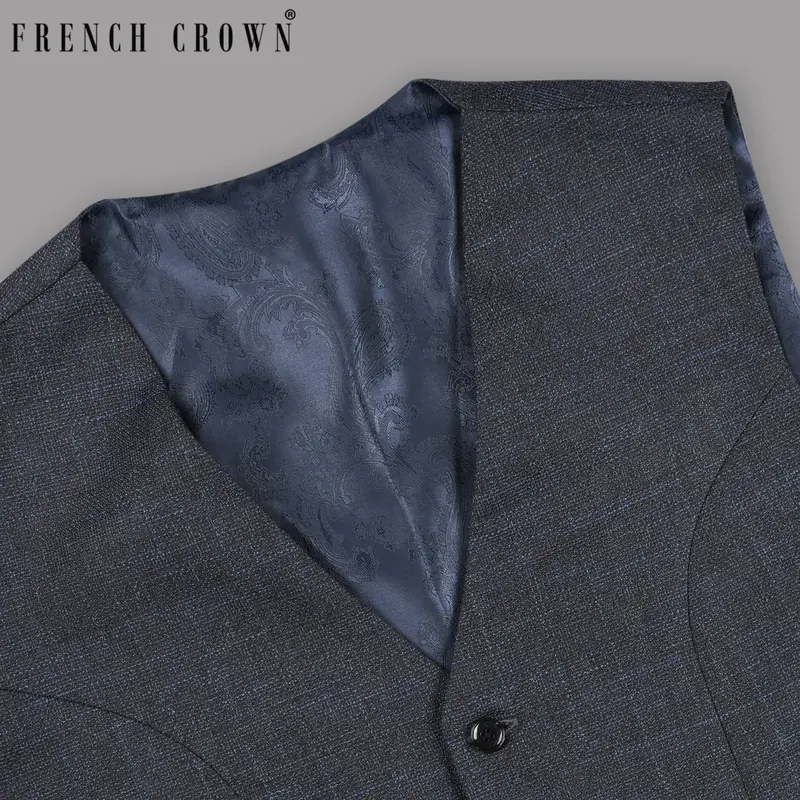Charcoal With Tonal And Sky Slubbed Wool Rich Waistcoat 1