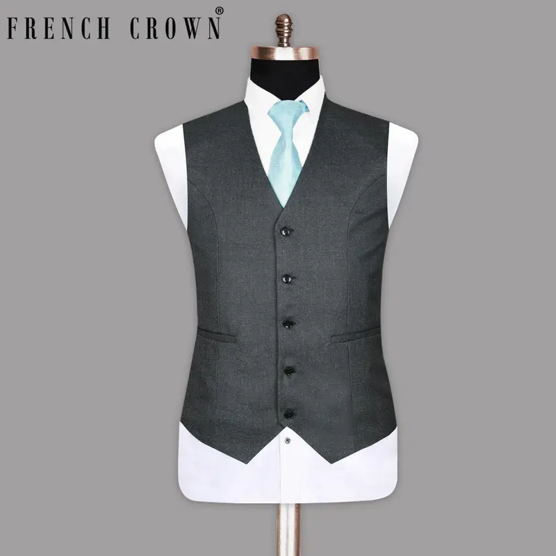 Charcoal Wool-Silk Blend Waistcoat 1