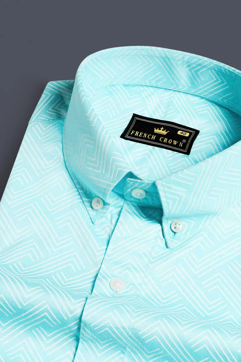 Charlotte Blue And White Printed Subtle Sheen Super Soft Premium Cotton Shirt 1