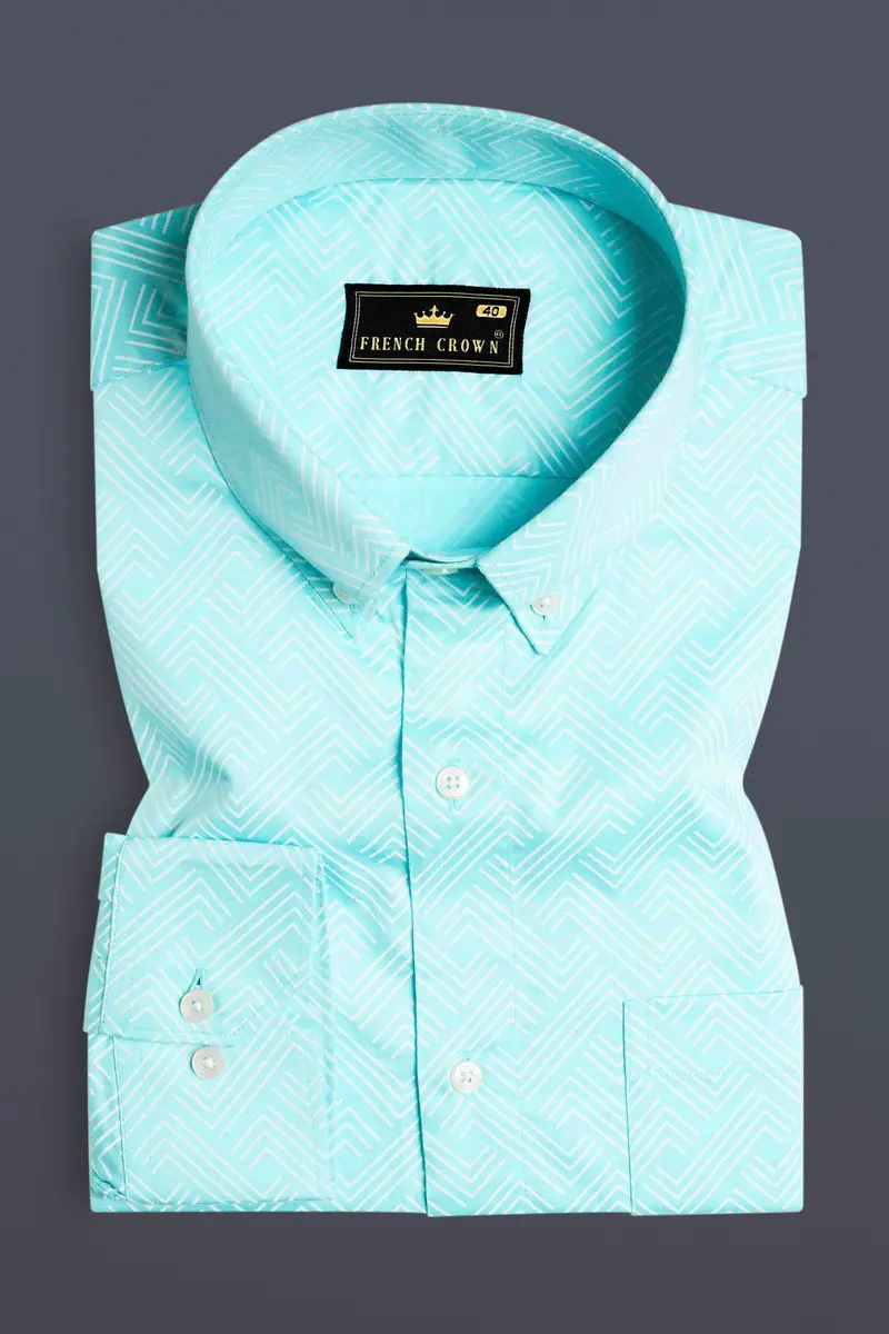 Charlotte Blue And White Printed Subtle Sheen Super Soft Premium Cotton Shirt 3