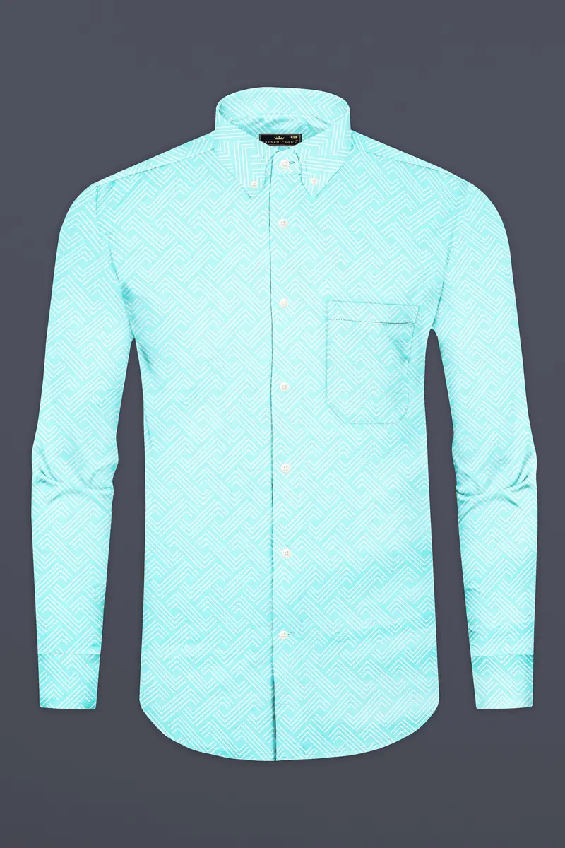 Charlotte Blue And White Printed Subtle Sheen Super Soft Premium Cotton Shirt 4