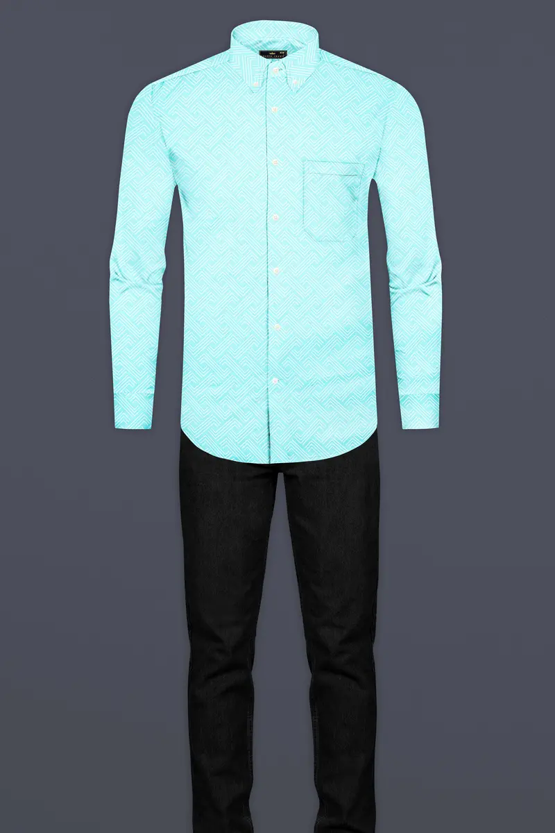 Charlotte Blue And White Printed Subtle Sheen Super Soft Premium Cotton Shirt 6