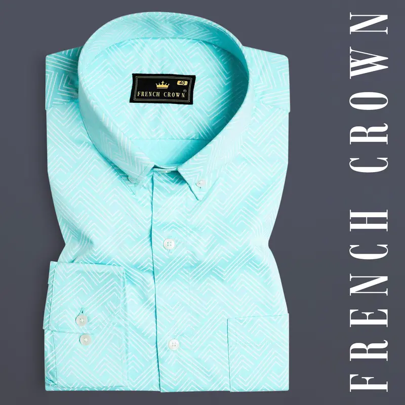 Charlotte Blue And White Printed Subtle Sheen Super Soft Premium Cotton Shirt 7