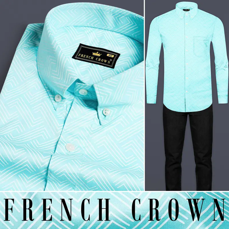 Charlotte Blue And White Printed Subtle Sheen Super Soft Premium Cotton Shirt 8