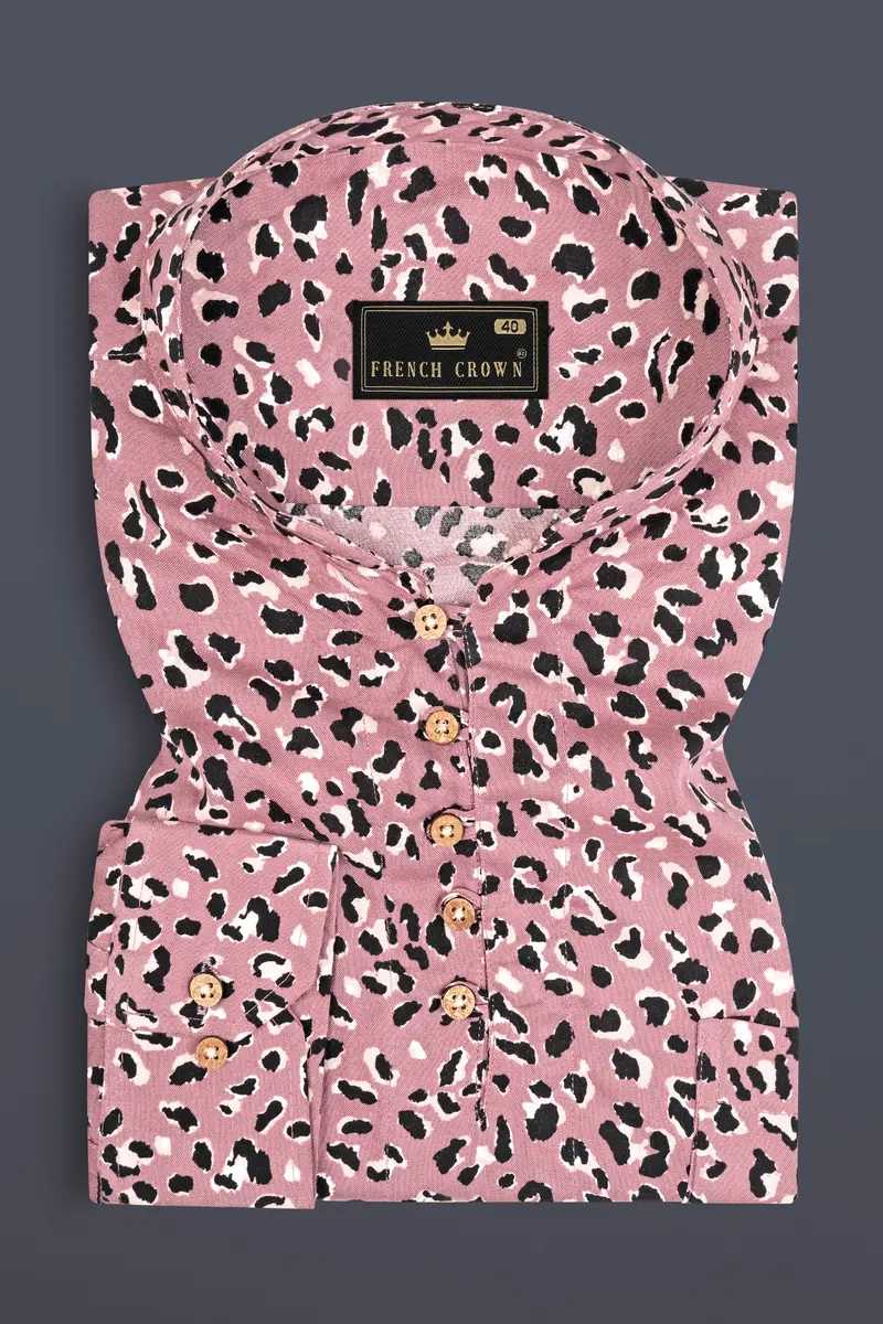 Charm Pink Leopard Printed Premium Tencel Kurta Shirt 2