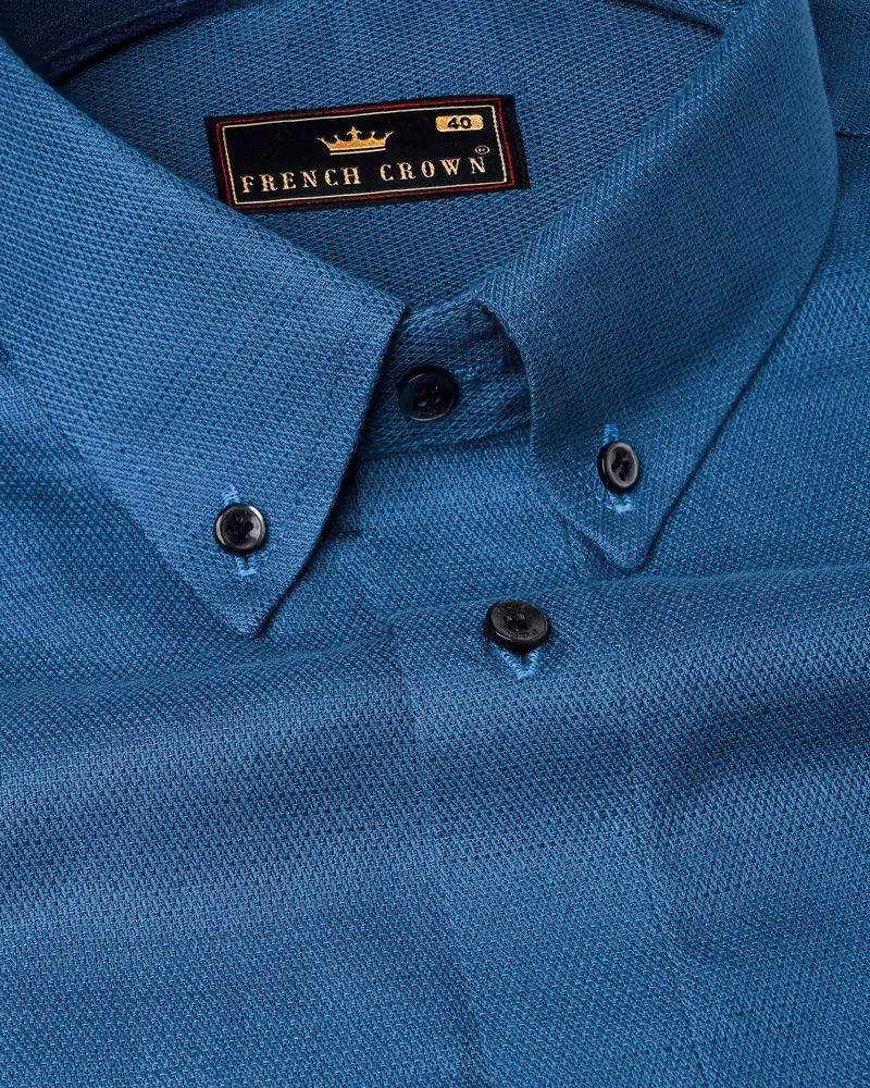 Chathams Blue Dobby Textured Premium Giza Cotton Shirt 1