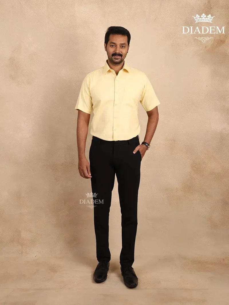 Checked Light Yellow Cotton Half Sleeve Shirt 1
