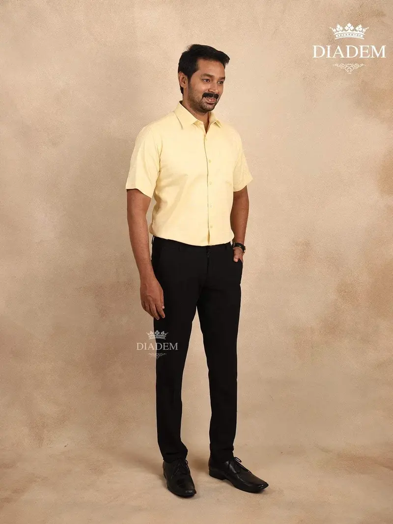 Checked Light Yellow Cotton Half Sleeve Shirt 2