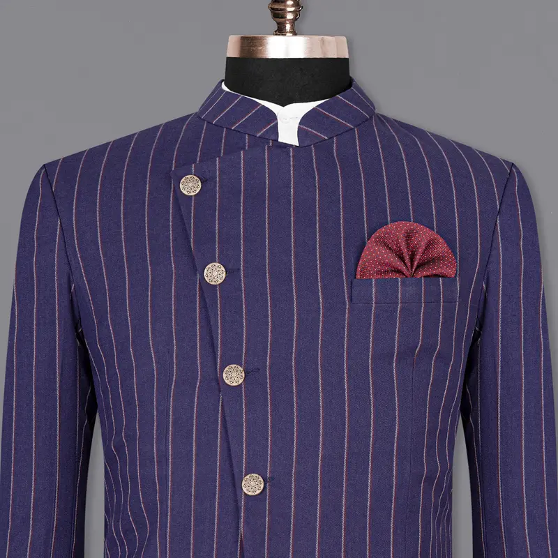 Cherry Pie Striped Cross Placket Bandhgala Blazer 1