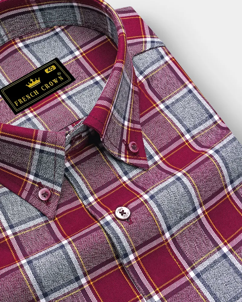 Cherrywood Red Multicolour Twill Checkered Premium Cotton Shirt 1