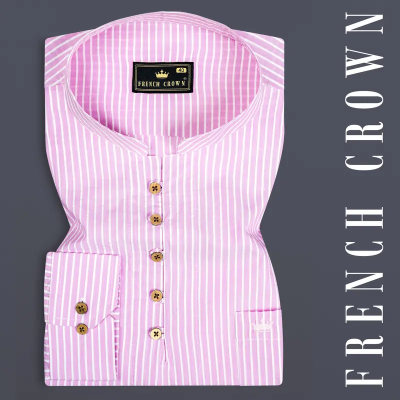 Cherub Pink And Bright White Striped Seersucker Giza Cotton Shirt 1