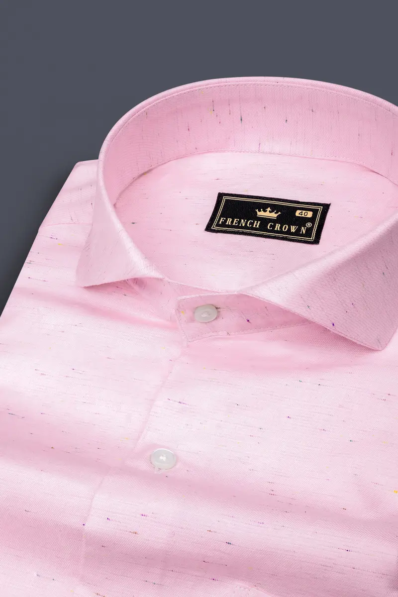 Cherub Pink Textured Chambray Premium Giza Cotton Shirt 1