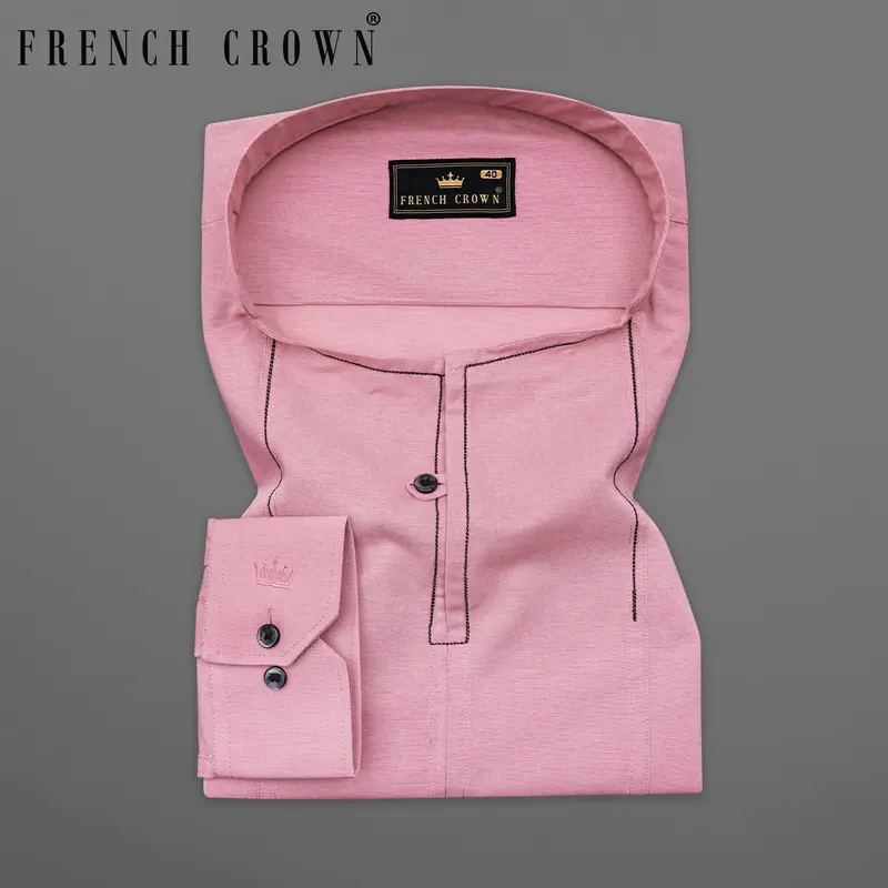 Chestnut Pink Embroidered Luxurious Linen Designer Shirt 1