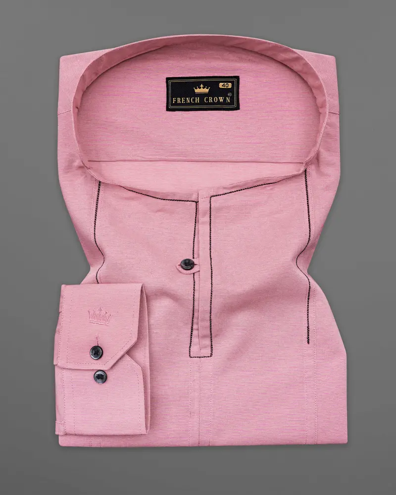 Chestnut Pink Embroidered Luxurious Linen Designer Shirt 2