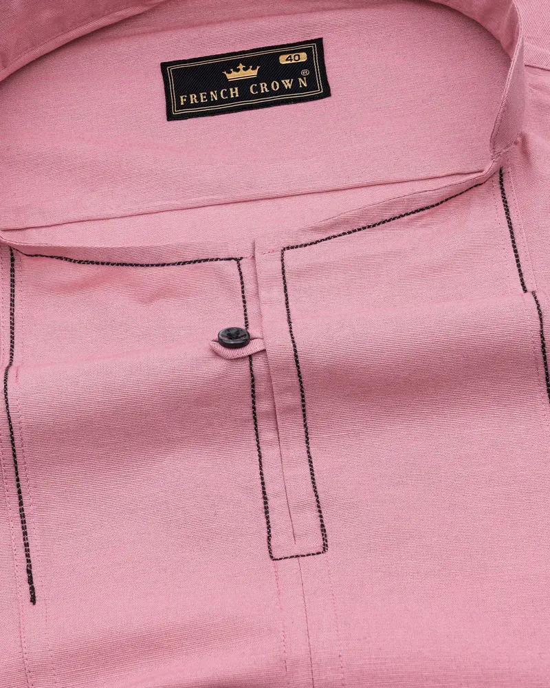 Chestnut Pink Embroidered Luxurious Linen Designer Shirt 4